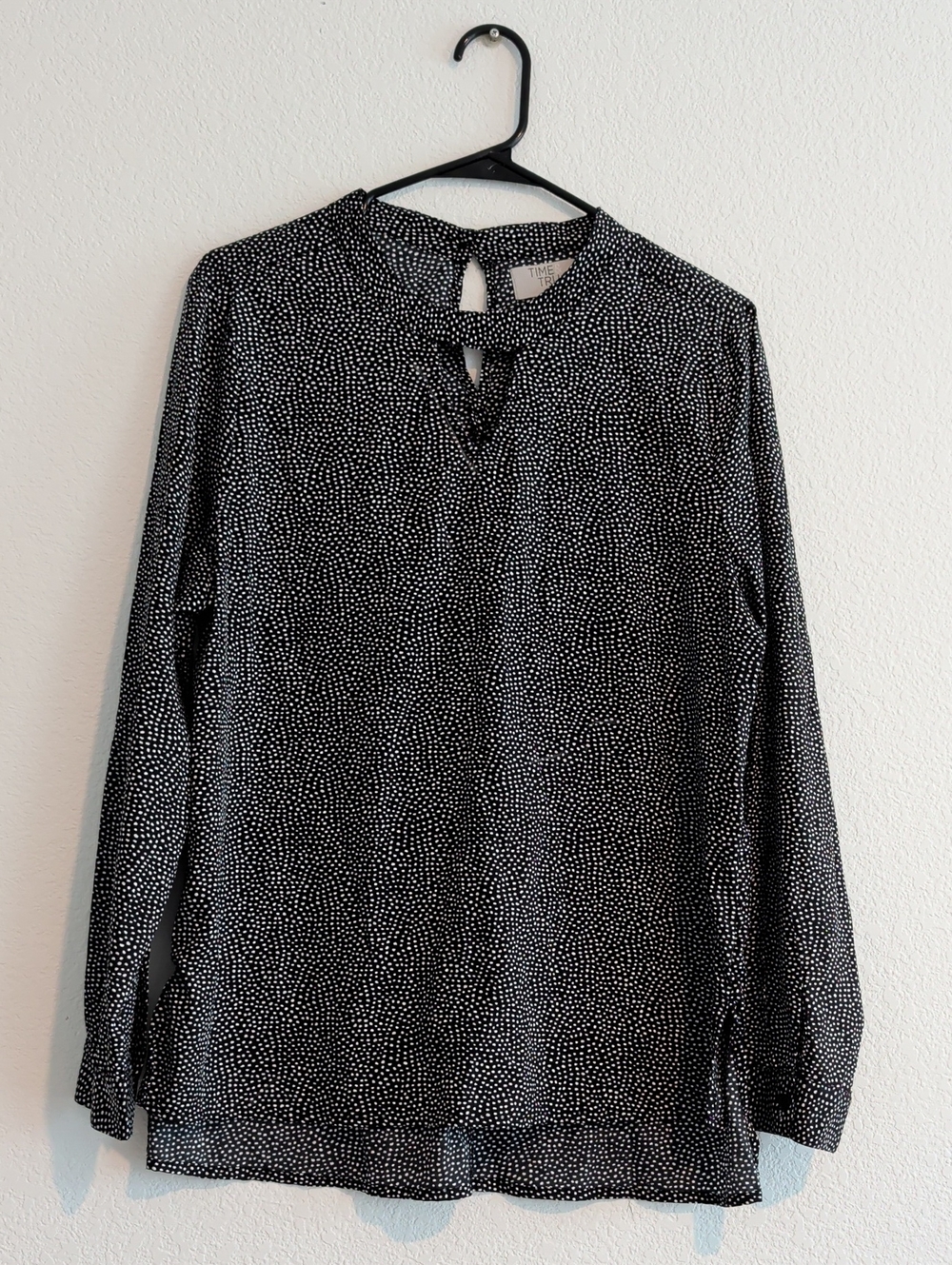 Black Dot-Print Long-Sleeve Blouse
